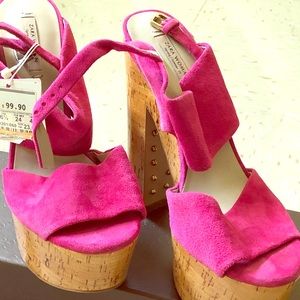 Pink suede Zara wooden heel sandals